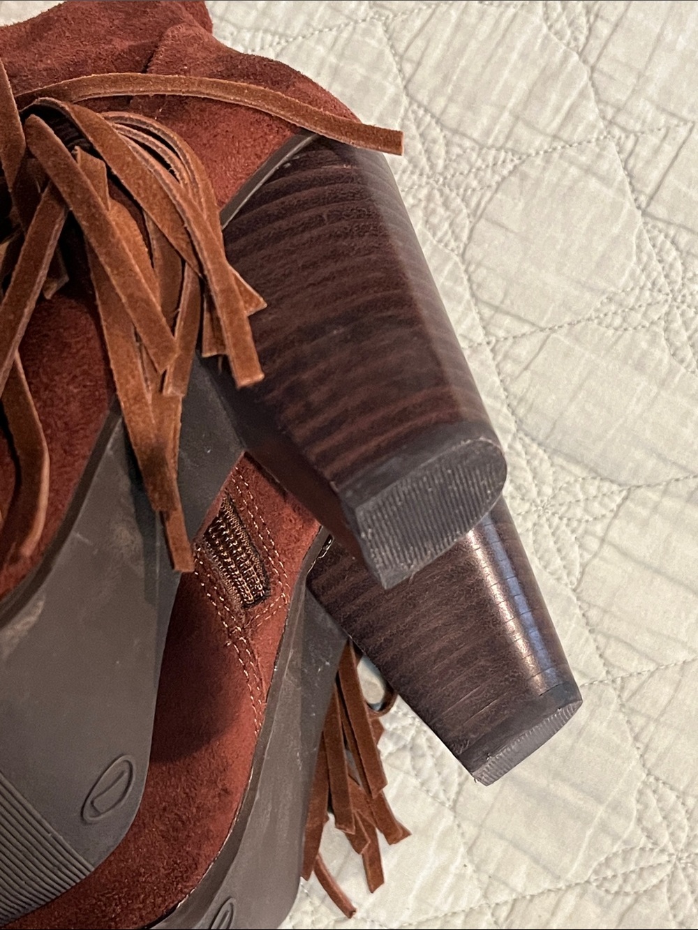 Leather Fringe Suede Ankle Boots in Rich Brown - Picture 10 of 15
